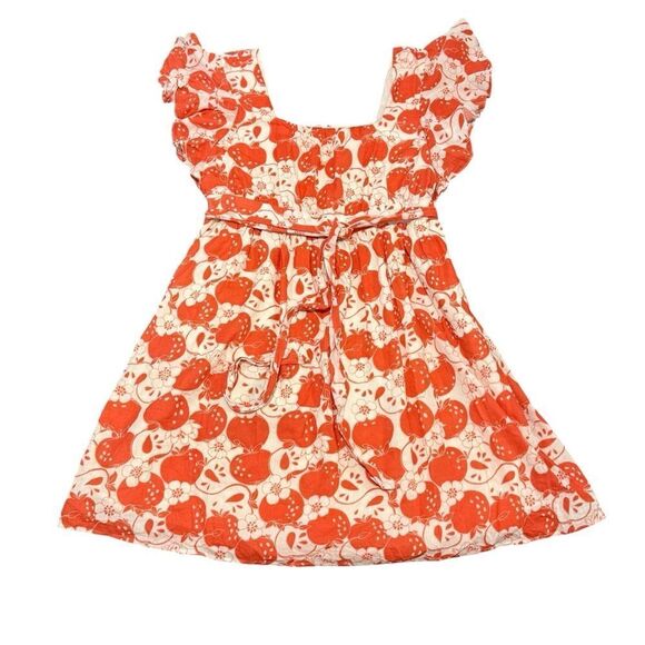 ModCloth Short Flutter Sleeve Orange and Cream Apples Dress Square Neckline XL - Picture 2 of 14